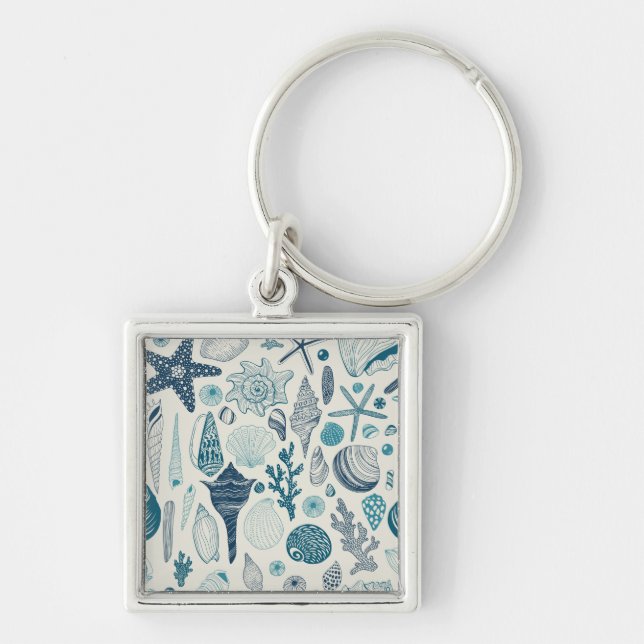 Sea shells on  off white key ring (Front)