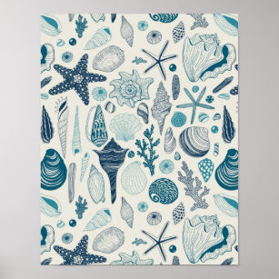 Sea shells on  off white poster