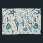 Sea shells on  off white tea towel<br><div class="desc">Hand-drawn vector pattern with sea shells</div>
