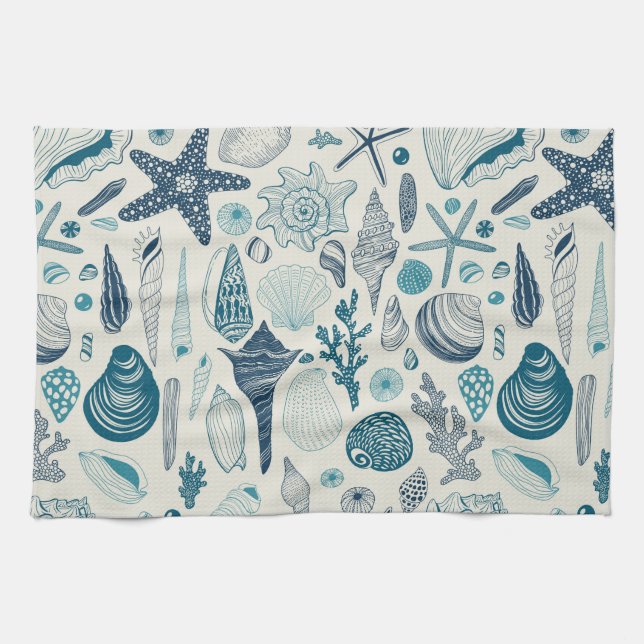 Sea shells on  off white tea towel (Horizontal)