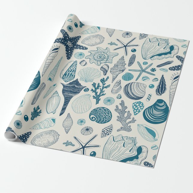 Sea shells on  off white wrapping paper (Unrolled)