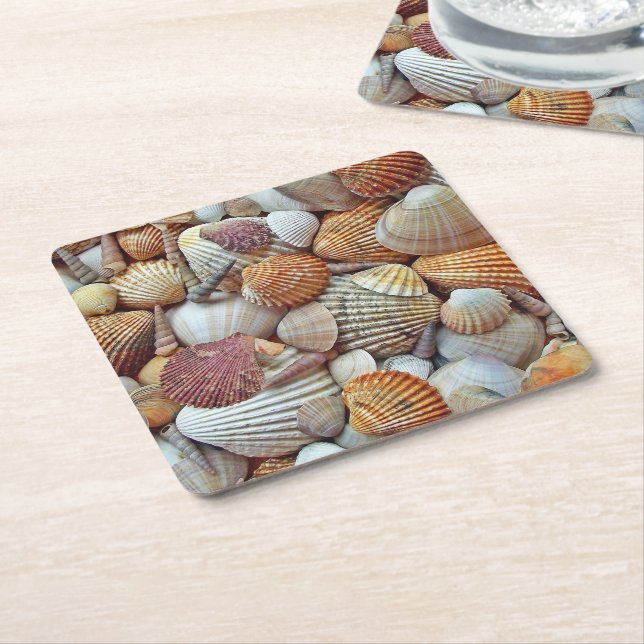 Sea Shells Square Paper Coaster (Angled)