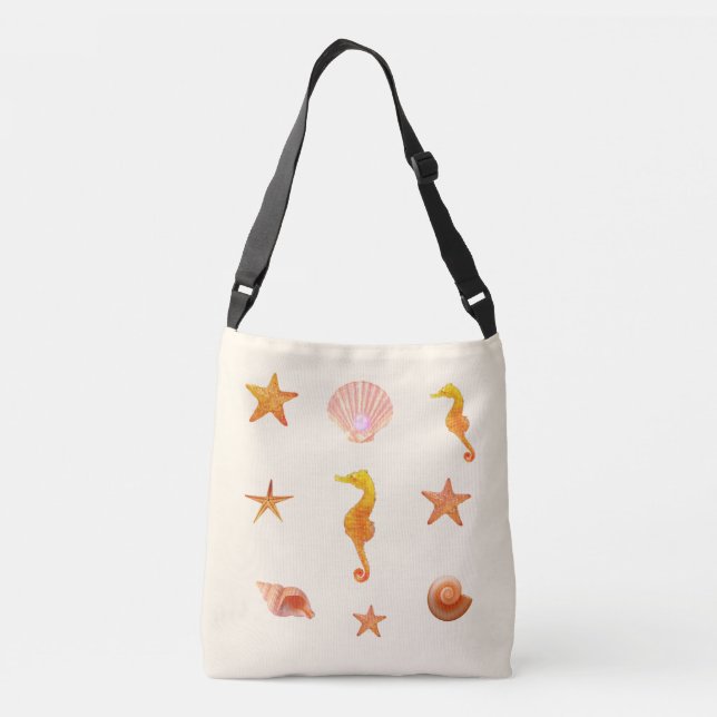 Sea shells, stars & seahorses on ivory crossbody bag (Back)