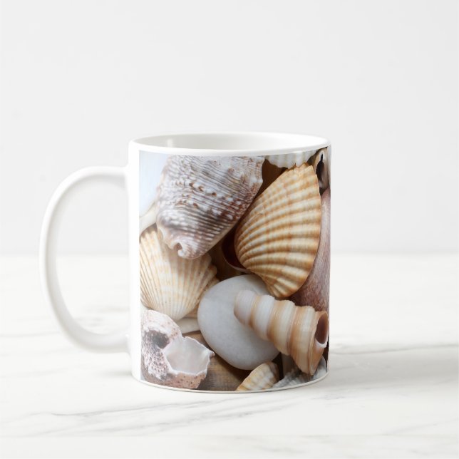 Sea Shells Stones Coral Background Coffee Mug (Left)