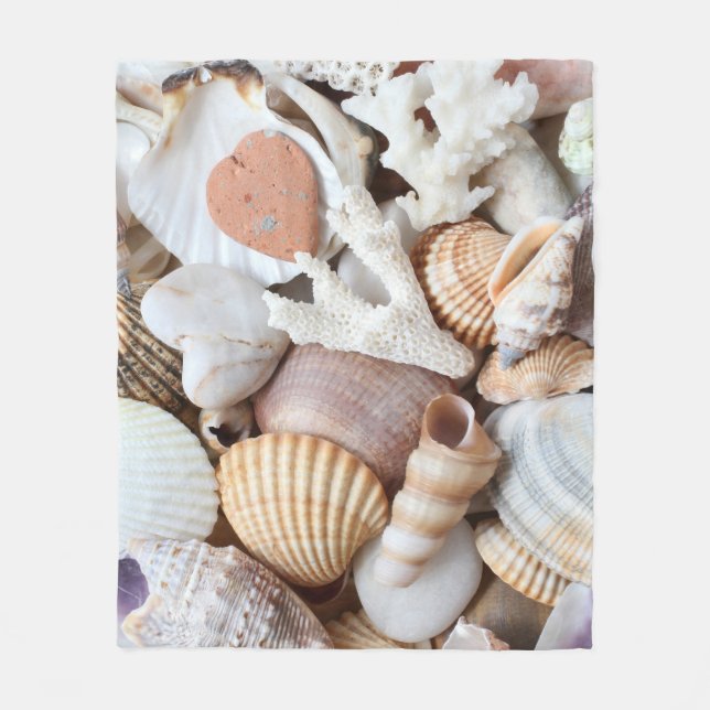 Sea Shells Stones Coral Background Fleece Blanket (Front)