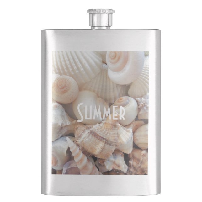 Sea Shells, Summer Beach Exotic Tropical Romantic Hip Flask (Front)