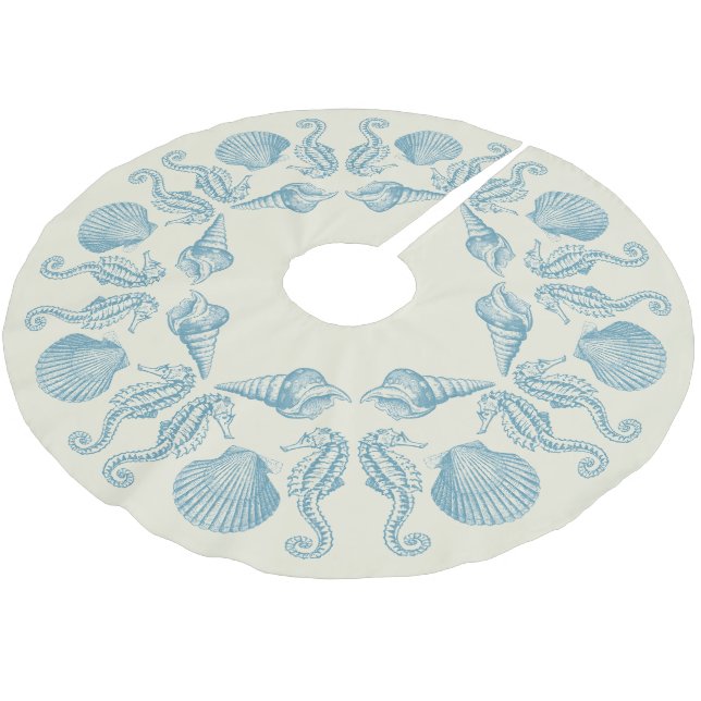 Sea Side Shells Beach Christmas Warm White Brushed Polyester Tree Skirt (Angled)