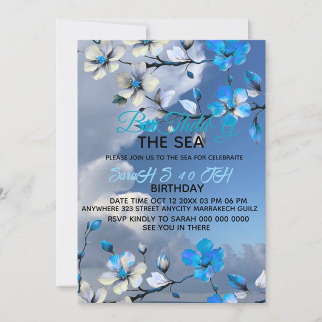  Sea &sky Blue & White Birthday Invitation Modern  (Front)