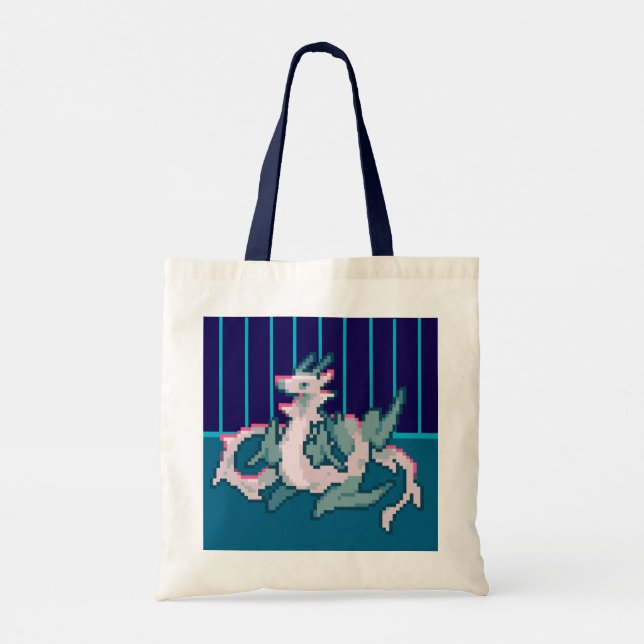 Sea, sky, dragon pixel art tote bag (Back)