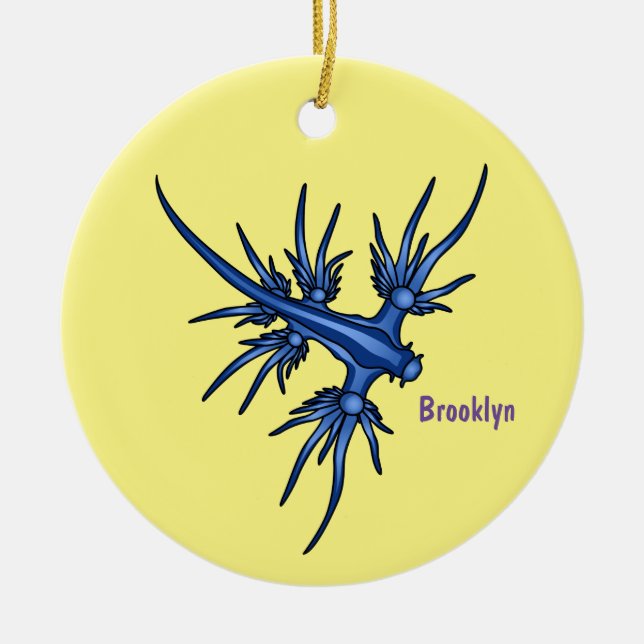 Sea slug blue dragon illustration ceramic tree decoration (Front)