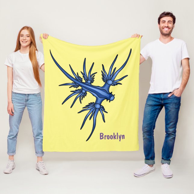 Sea slug blue dragon illustration fleece blanket (In Situ)
