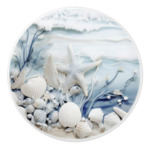 Sea Star And Shell 3D Coastal Ceramic Knob
