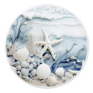 Sea Star And Shell 3D Coastal Ceramic Knob
