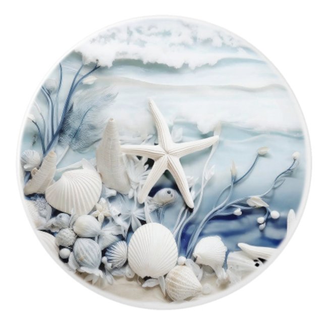 Sea Star And Shell 3D Coastal Ceramic Knob (Front)