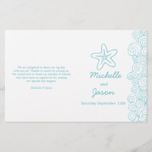 Sea star & swirls blue white wedding programs