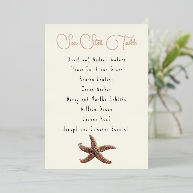 Sea Star Table Number Name Seating List Cards (Standing Front)
