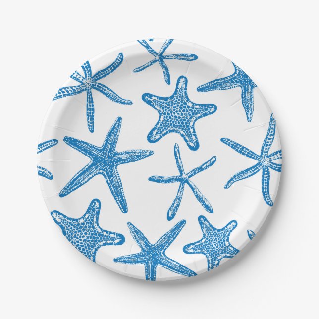 Sea stars in blue paper plate (Front)