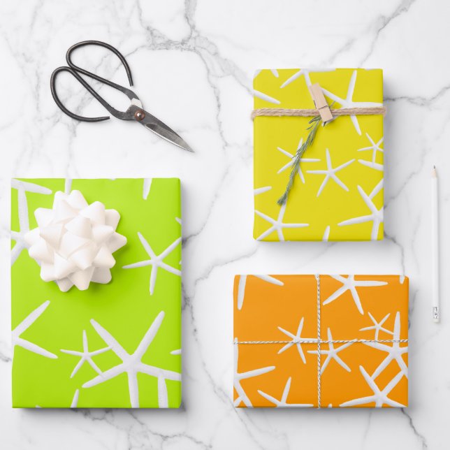 Sea Stars Pattern Lemon Lime Orange Wrapping Paper (Front)