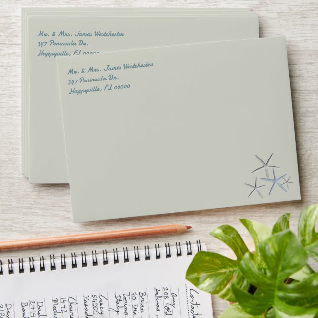Sea Stars Sand Grey Return Address Envelopes (Stacked)