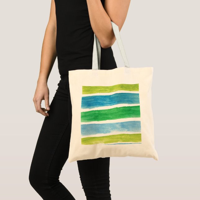 Sea Stripes Watercolor Tote Bag (Front (Product))