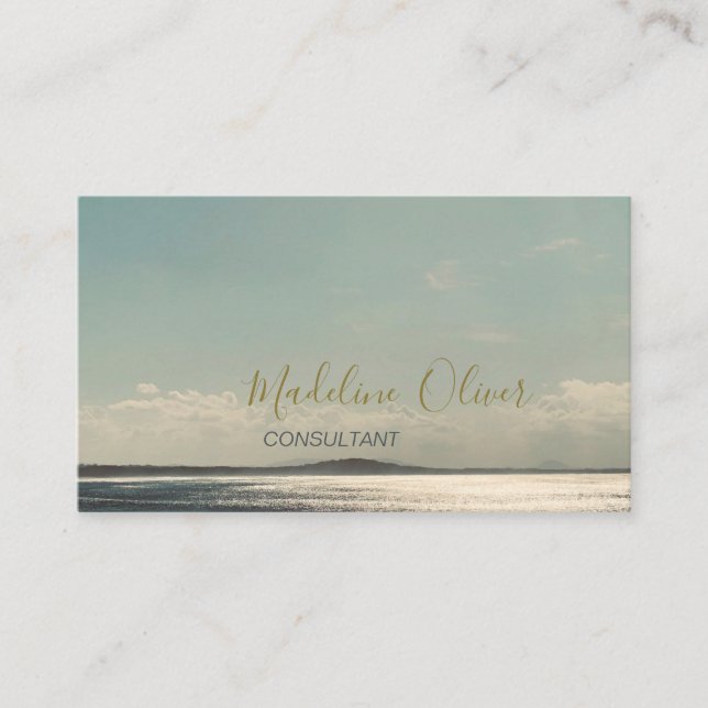  Sea Sun Ocean Travel Blue Modern Stylish Gold Business Card (Front)