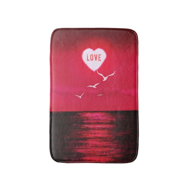 Sea Sunset Heart Love Text Bath Mat (Front Vertical)