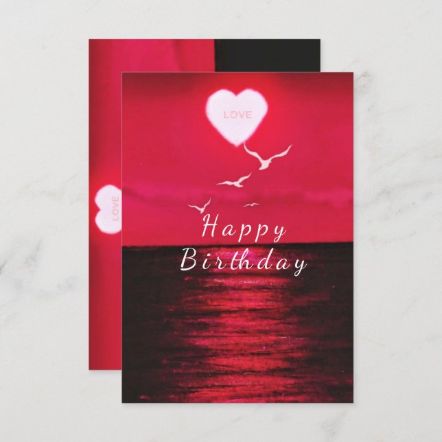 Sea Sunset Heart Sun with Text Love Birthday Card (Front/Back)