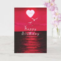 Sea Sunset Heart Text Love Birthday Card