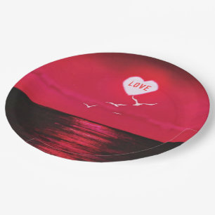Sea Sunset Love Heart Paper Plates Romantic