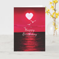 Sea Sunset Love Heart Romantic Birthday Card