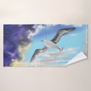 Sea Sunset Seagull Flying Bath Towel
