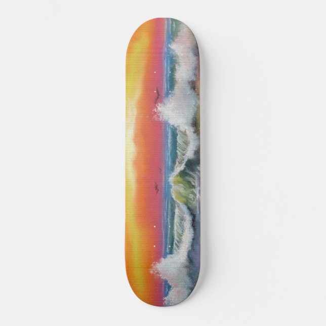 Sea Sunset Waves Skateboard Art Painting (Front)