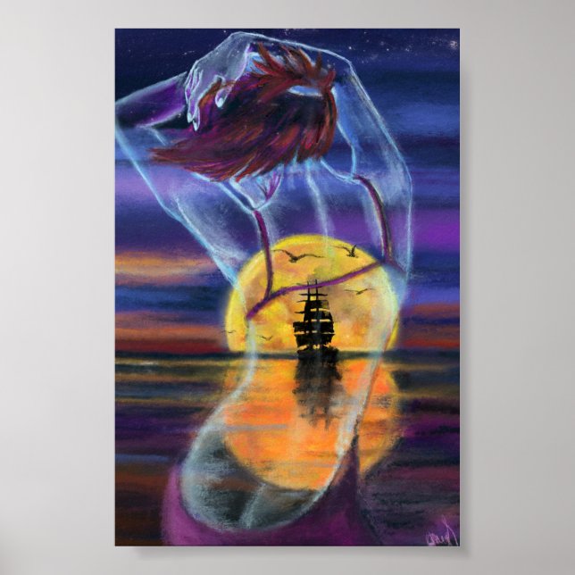 Sea Sunset Woman Poster (Front)