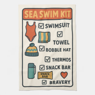 Sea Swim Kit – Funny Checklist Design for Wild Swi Tea Towel