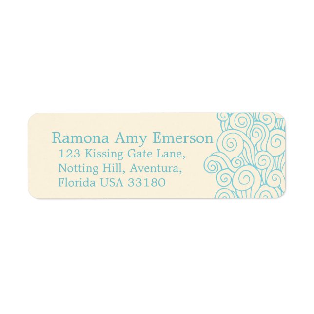 Sea swirl cream slim wedding return reply label (Front)