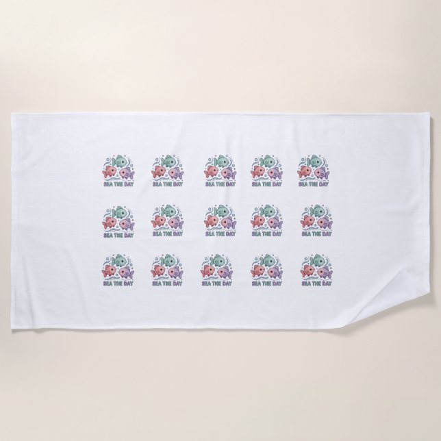 Sea the Day Cute Fish Pattern Summer Beach Towel (Front)