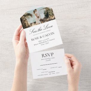 Sea the Love Beach Wedding Photo  All In One Invitation