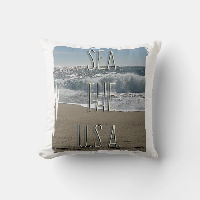 Sea The U.S.A. Beach Life Fun Summer Slogan Cushion (Front)