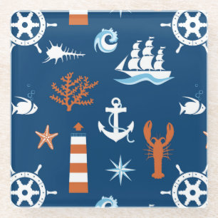Sea Theme Pattern 1 Glass Coaster