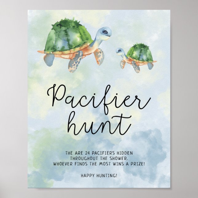 Sea themed - pacifier hunt baby shower game poster (Front)
