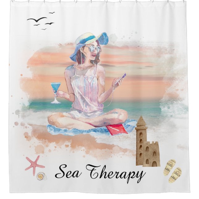 *~* Sea Therapy Beach Young Girl Music AR29 Shower Curtain (Front)