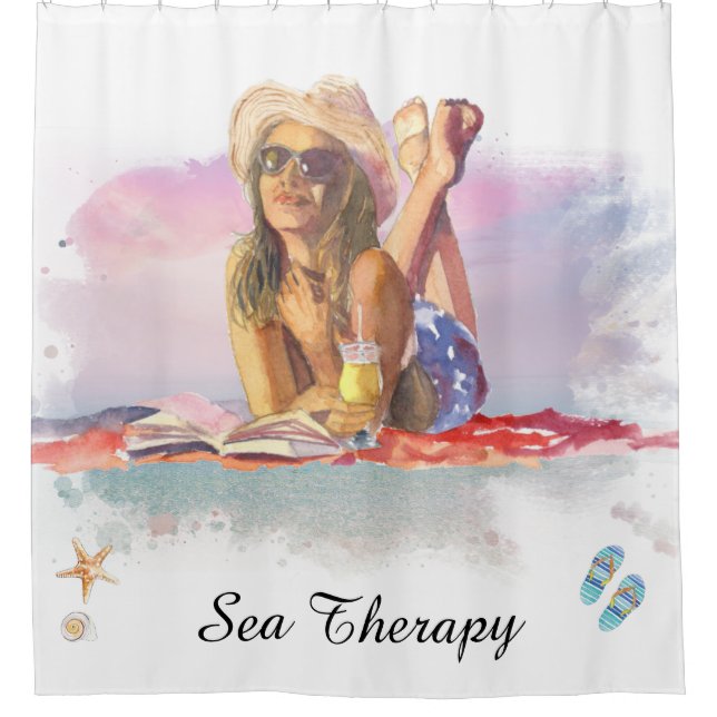 *~* Sea Therapy Beach Young Girl Sun bathe AR29 Shower Curtain (Front)