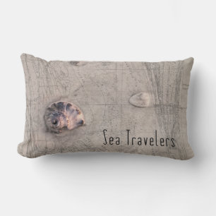 Sea Traveler Beach Map Collage Lumbar Cushion