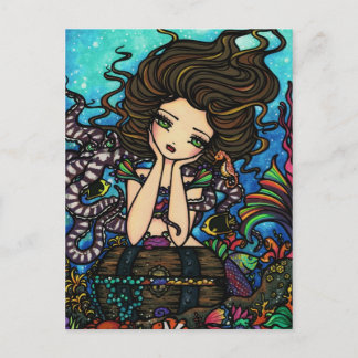 Sea Treasure Chest Mermaid Fairy Fantasy Art Girl Postcard