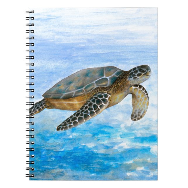 Sea Turtle 1 blue water Spiral Notebook (Front)