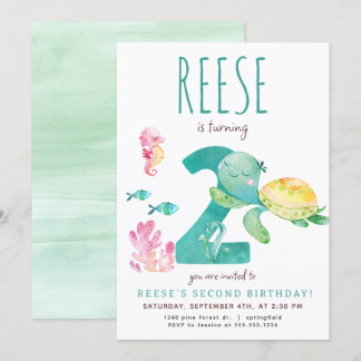 Sea Turtle 2nd Birthday Invitation