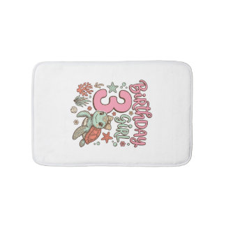 Sea Turtle 3rd Birthday Girl Vector Design_1 Bath Mat