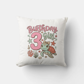 Sea Turtle 3rd Birthday Girl Vector Design_1 Cushion