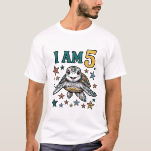 Sea Turtle 5th Birthday Vintage Engraving Design_1 T-Shirt