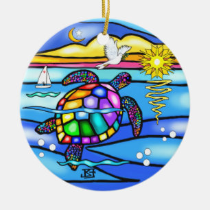 Sea Turtle (#8 - with dove) Ceramic Tree Decoration
